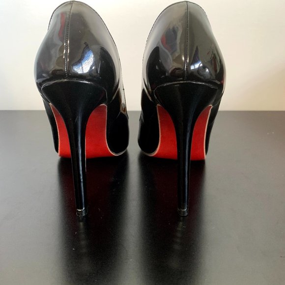 Shiny Black Red Bottom Stiletto Heels - Picture 7 of 10